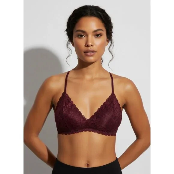 Black Cherry Lace Strappy Cage Back Bralette | Mob Wife Coquette Balletcore Goth - Picture 2 of 14